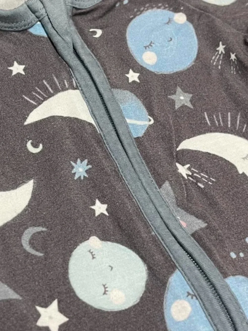 Little Sleepies Gray Footie with Blue Moon & Planet Print